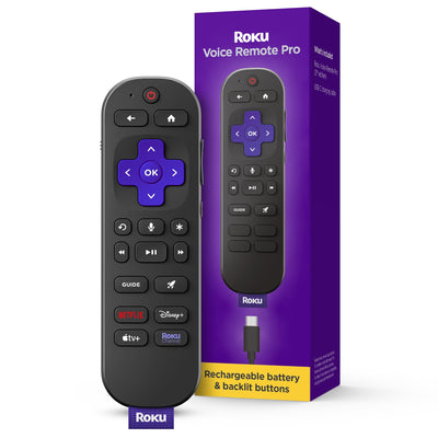 Roku voice remote pro front view showing button layout for effortless control