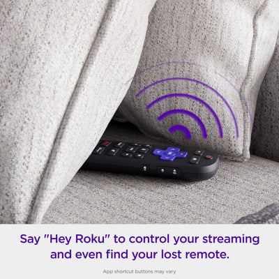 Roku voice remote pro held in hand to show size and ergonomic comfort