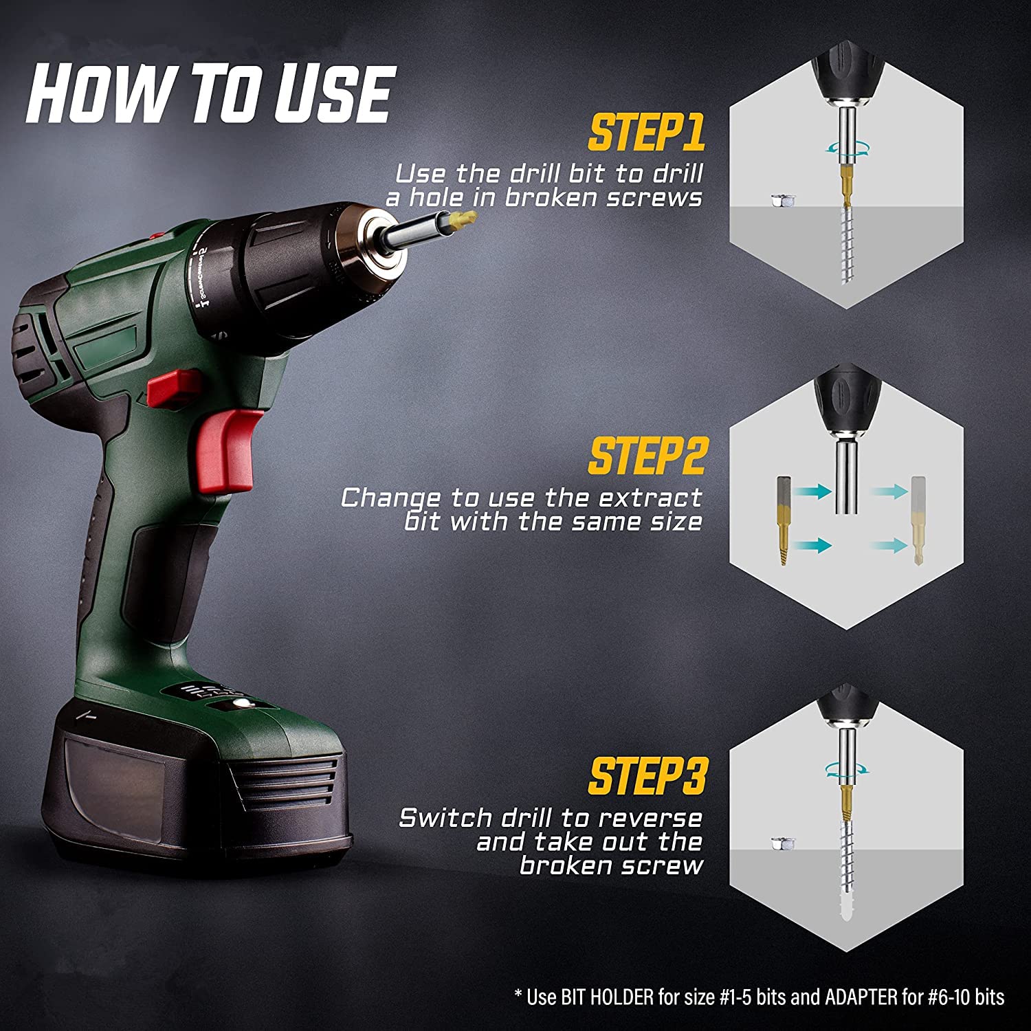 Roll With Us Depot extractor installed in a drill for fast removal benefit
