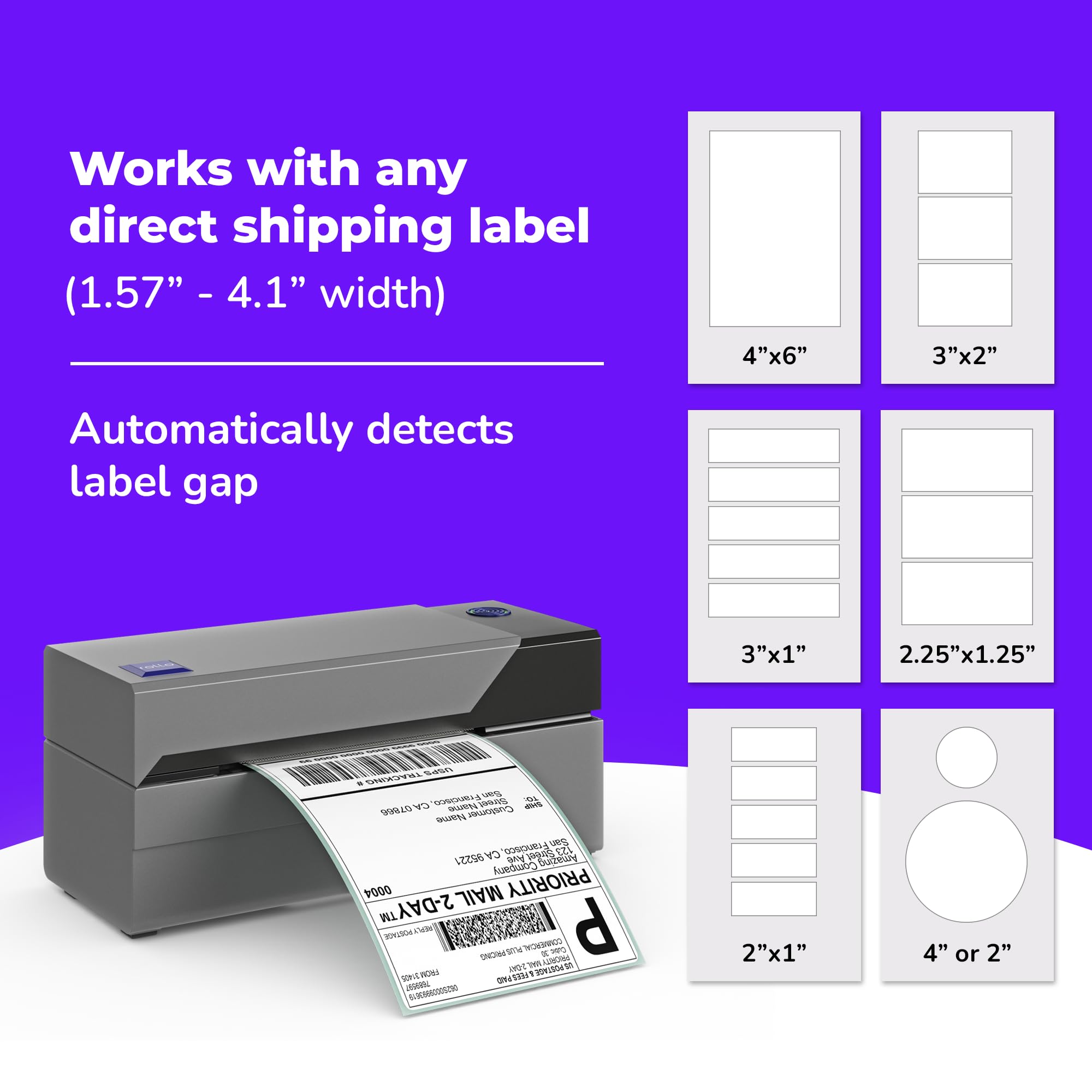 Rollo label width comparison illustrating versatile sizing for multiple uses