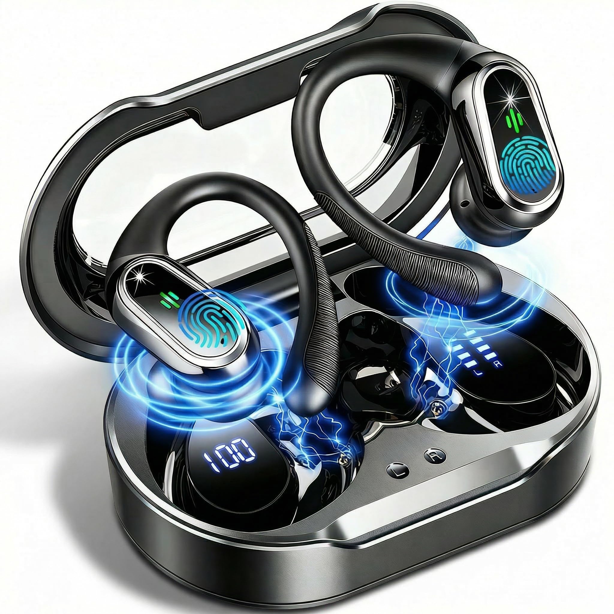 Rolosar vista frontal del estuche y auriculares mostrando diseño práctico
