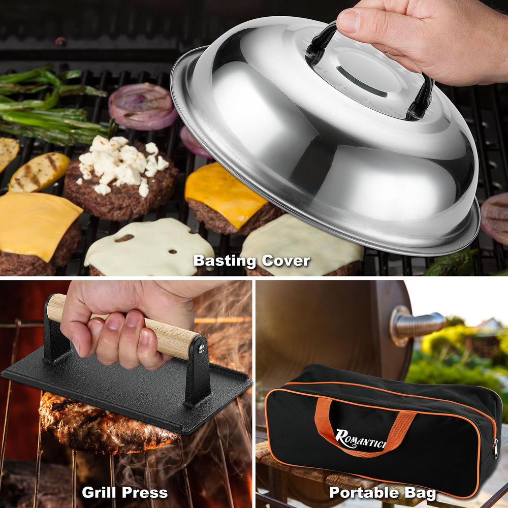 ROMANTICIST extra-wide burger spatula flipping patties to ensure even searing and control