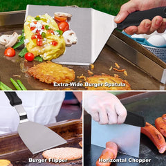 ROMANTICIST slant scraper with scouring pads for cleaning griddle residue quickly