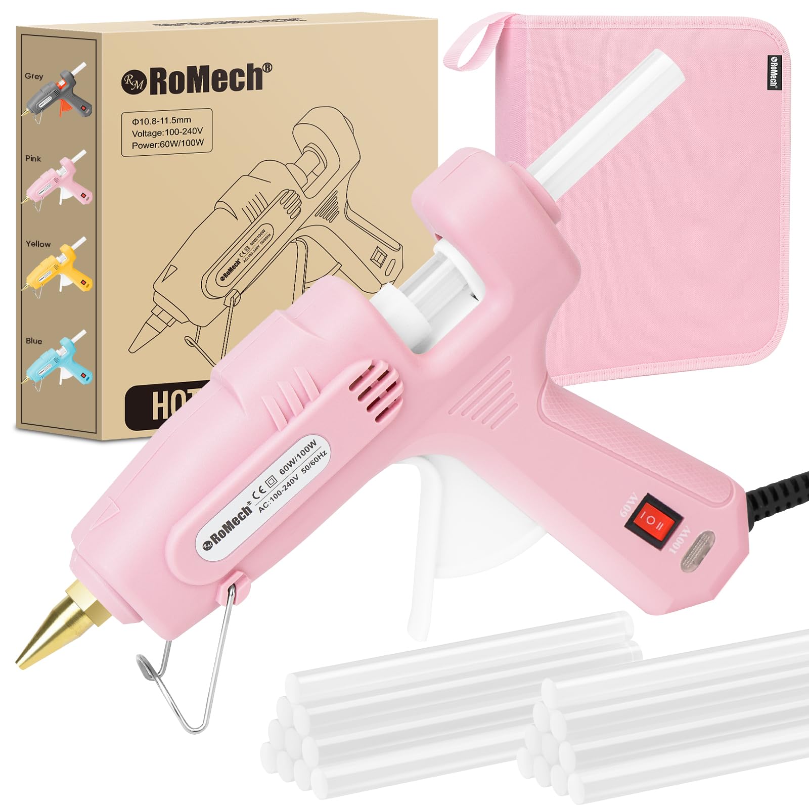 ROMECH pistola frontal rosa mostrando diseño ergonómico y control dual