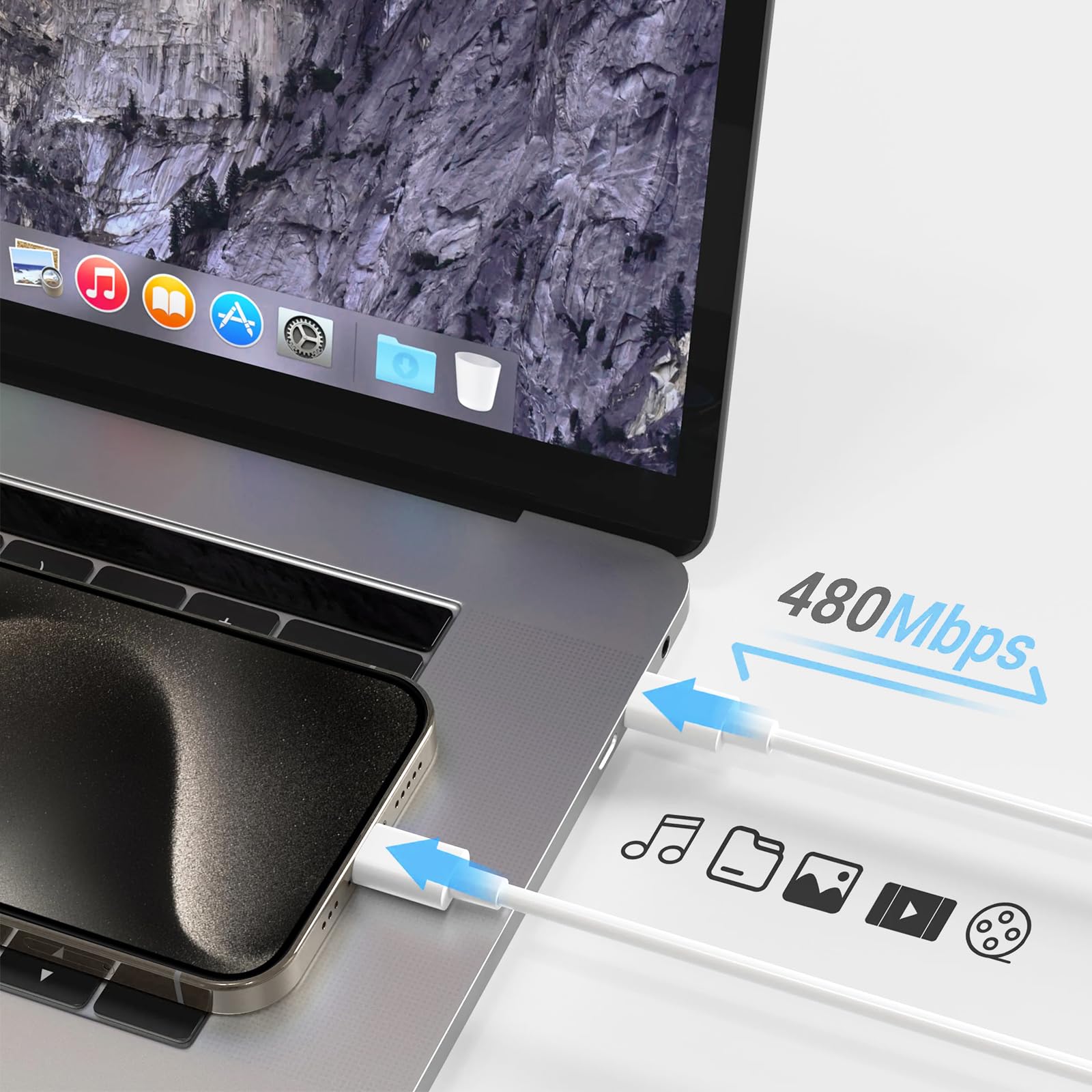 ROMITAZ close-up del cable de 6ft mostrando textura anti-enredos útil
