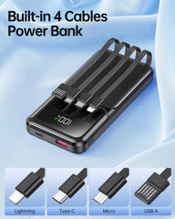 RONEGN cables integrados (iOS, USB‑C, USB, Micro) listos para uso