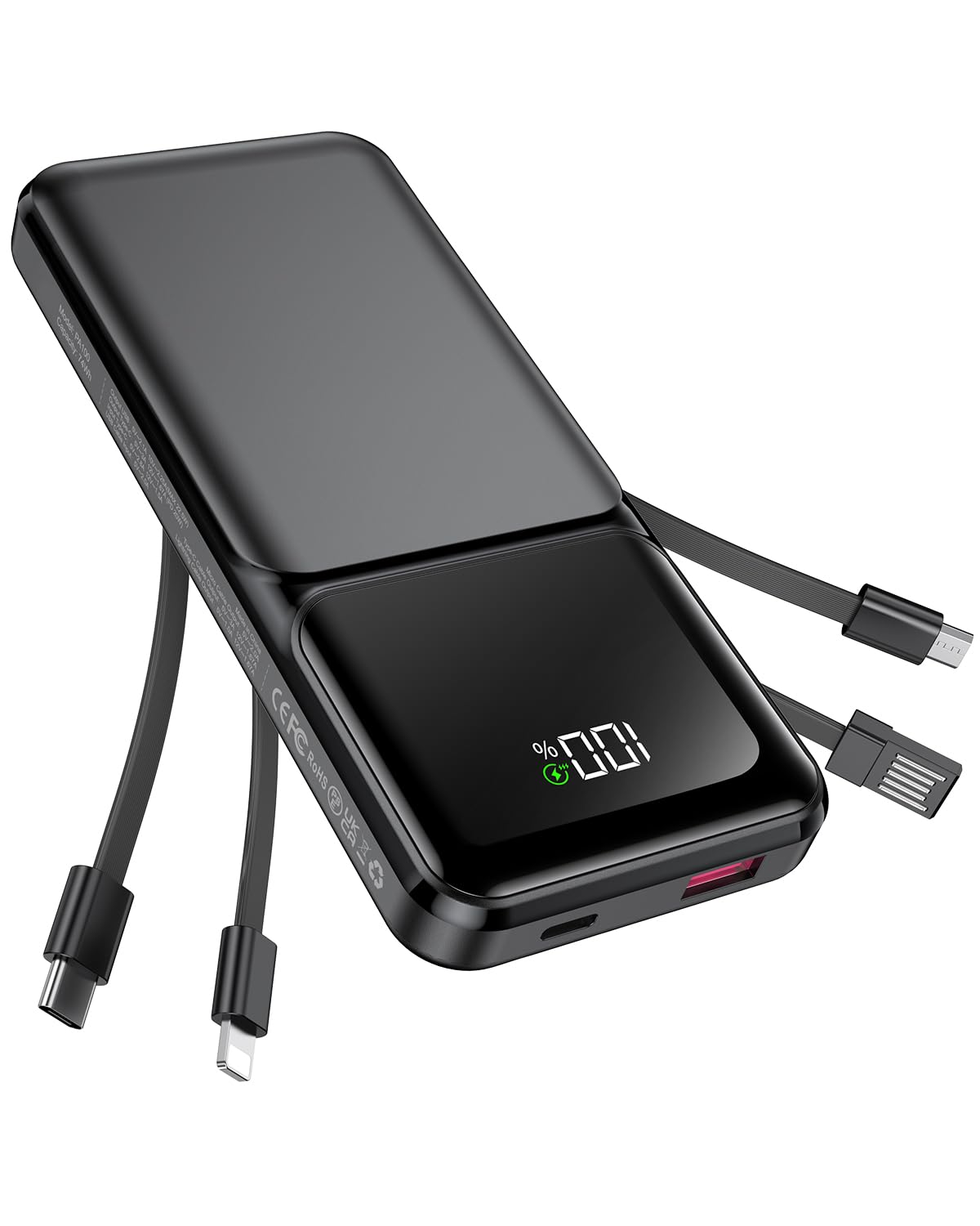 RONEGN frontal del power bank mostrando puertos y diseño práctico