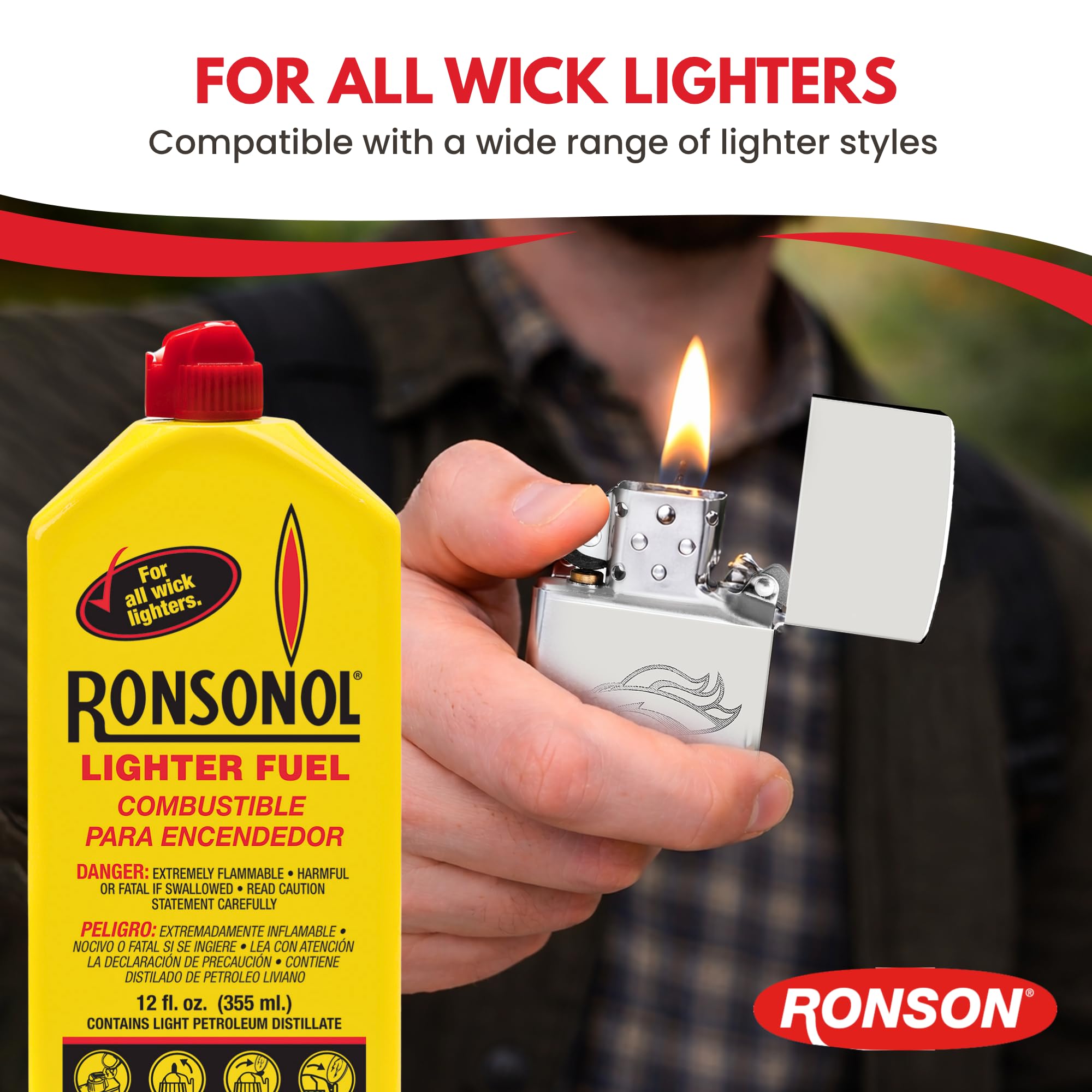 Ronson bottle label detail showing product information and origin