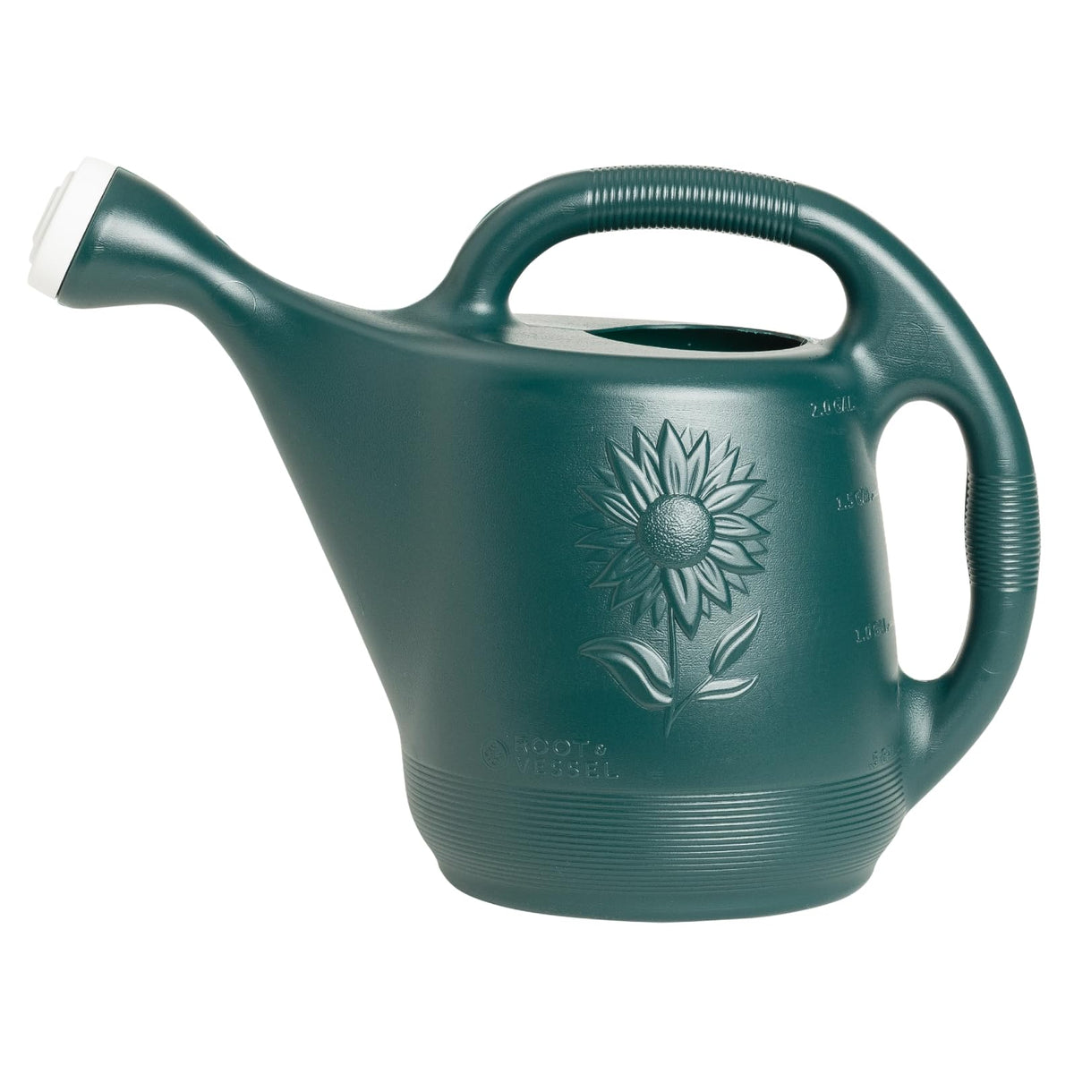 Root & Vessel regadera frontal hunter green mostrando su forma ergonómica y capacidad