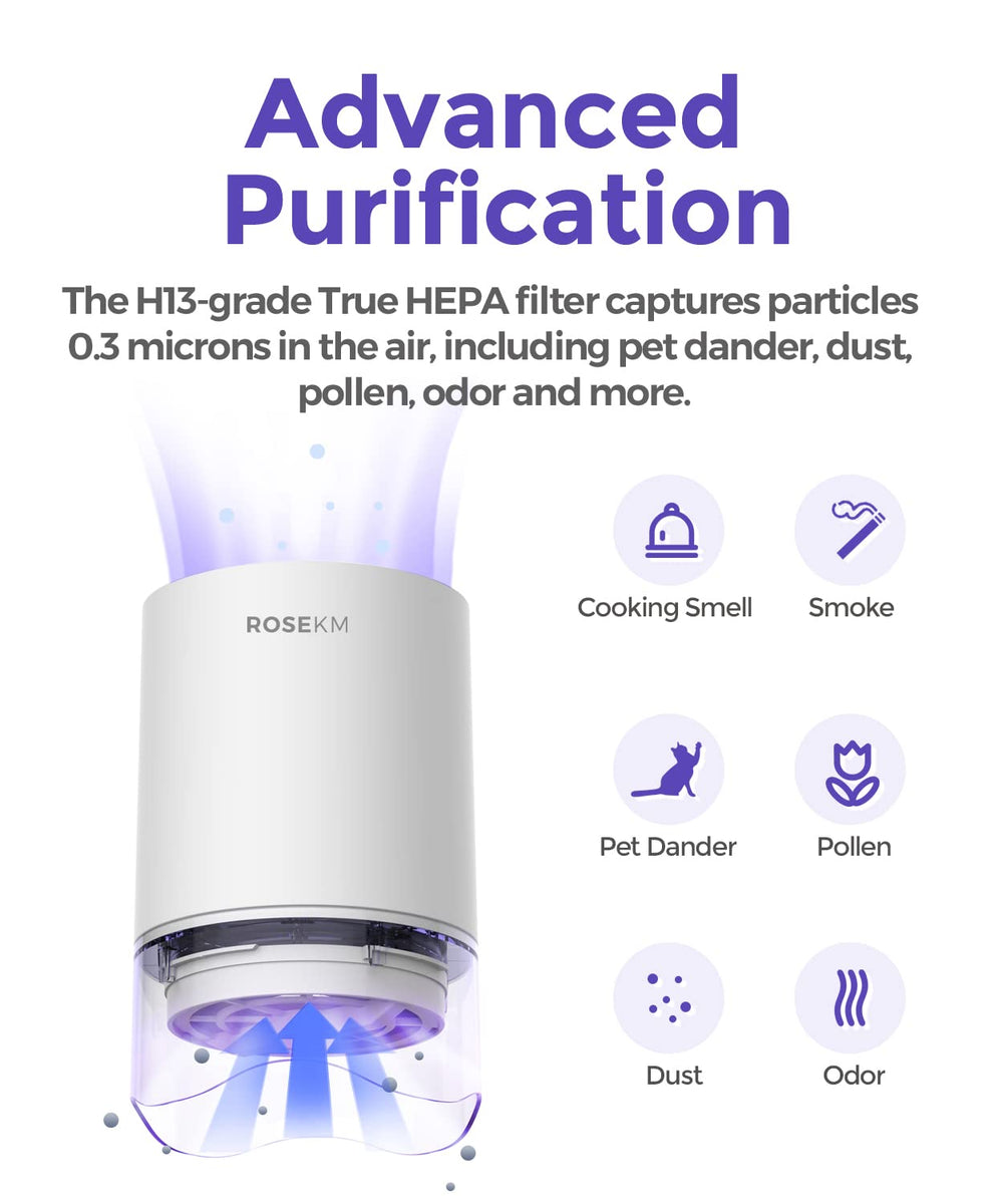 Rosekm detalle del filtro HEPA H13 que elimina polvo y alérgenos eficientemente