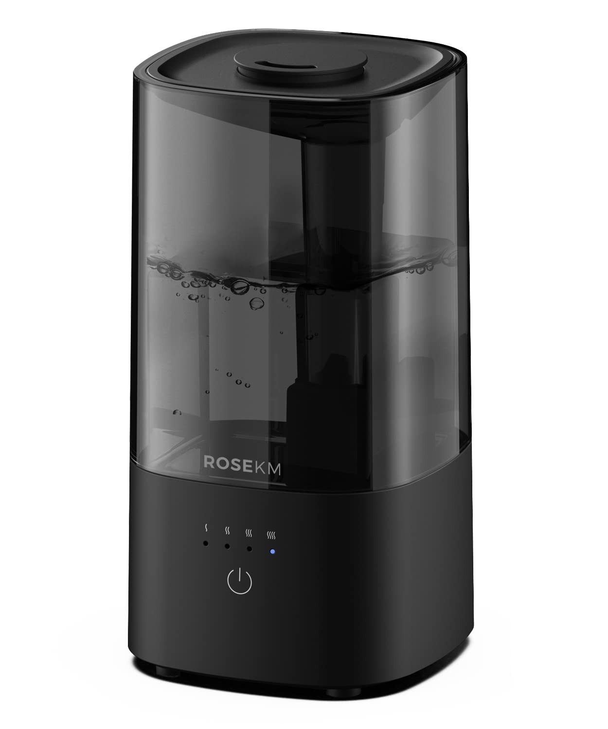 ROSEKM humidificador frontal negro mostrando diseño compacto y elegante