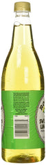 Rose's Lime Juice comparación de tamaño junto a un vaso para referencia de volumen