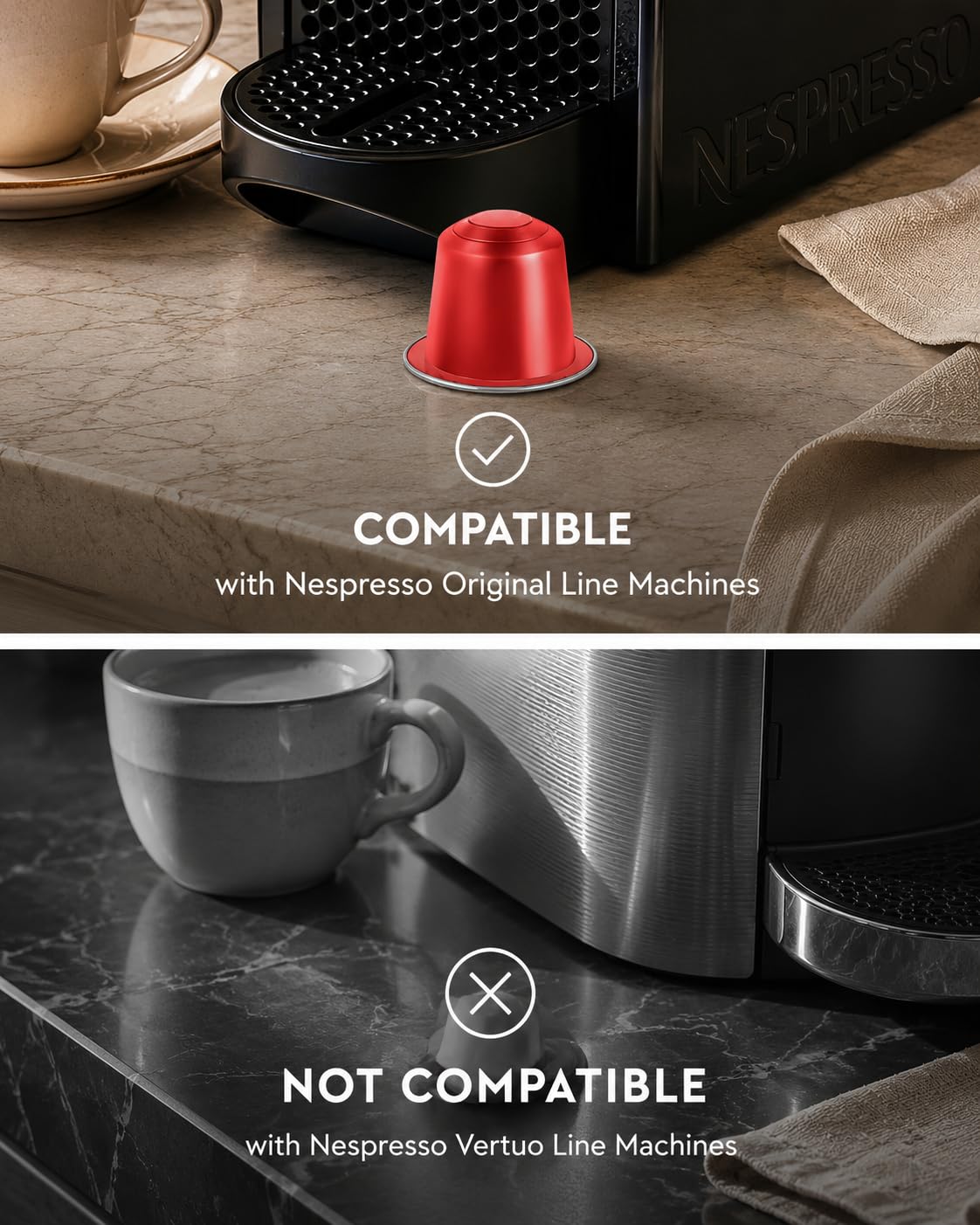 ROSSO CAFFÈ cápsula en primer plano resaltando cierre hermético y frescura