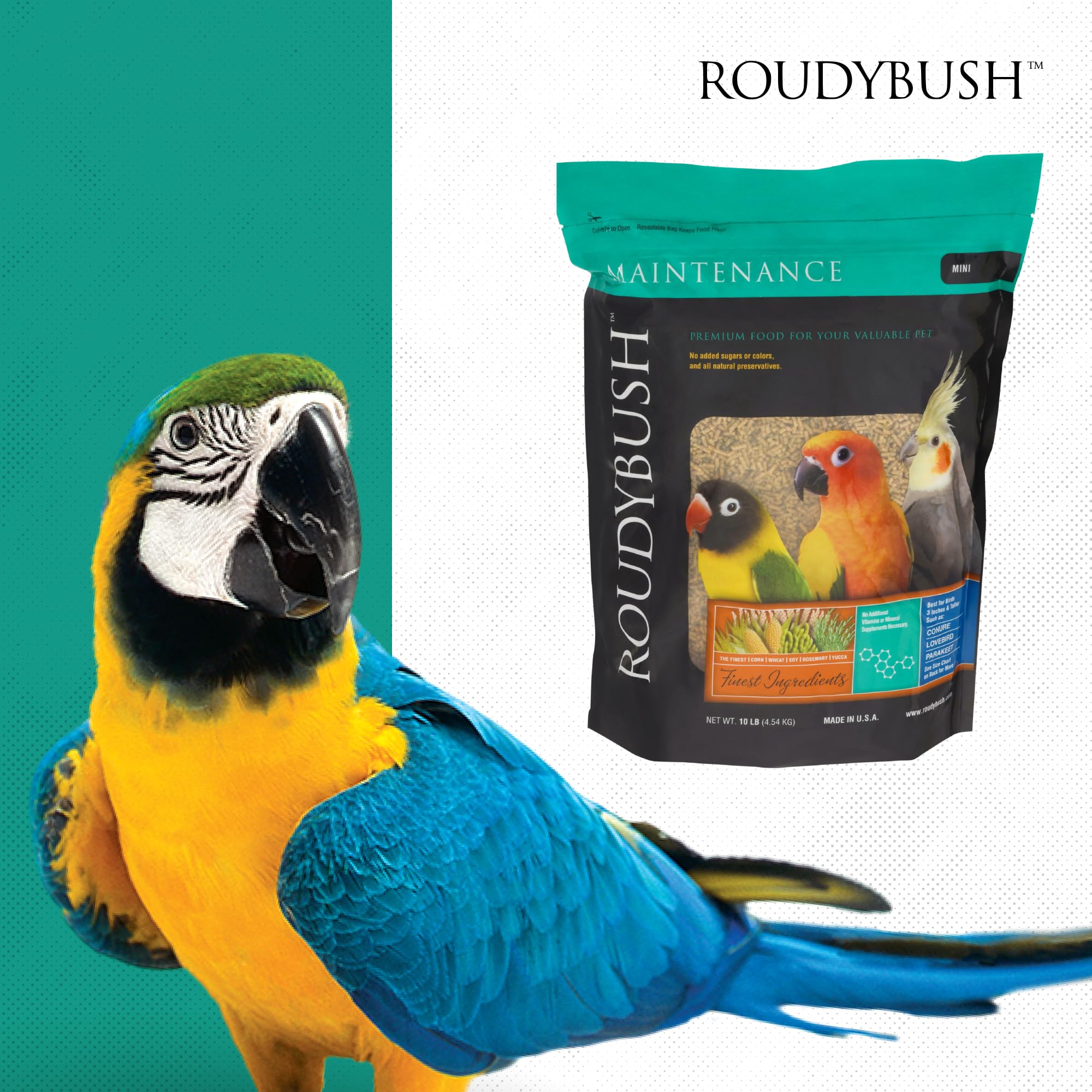 RoudyBush plato con pellets y piezas de fruta para mostrar complemento saludable