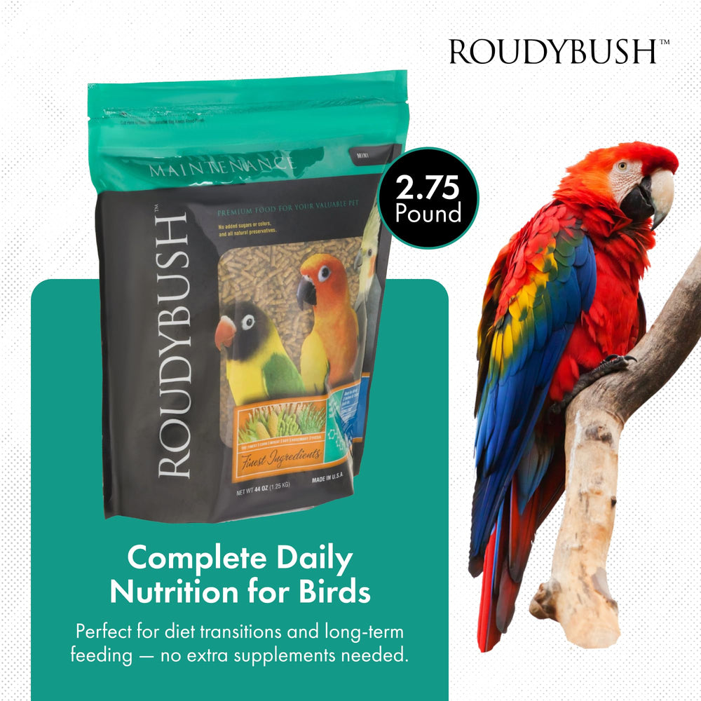 RoudyBush pellets apilados, textura uniforme y fácil ración