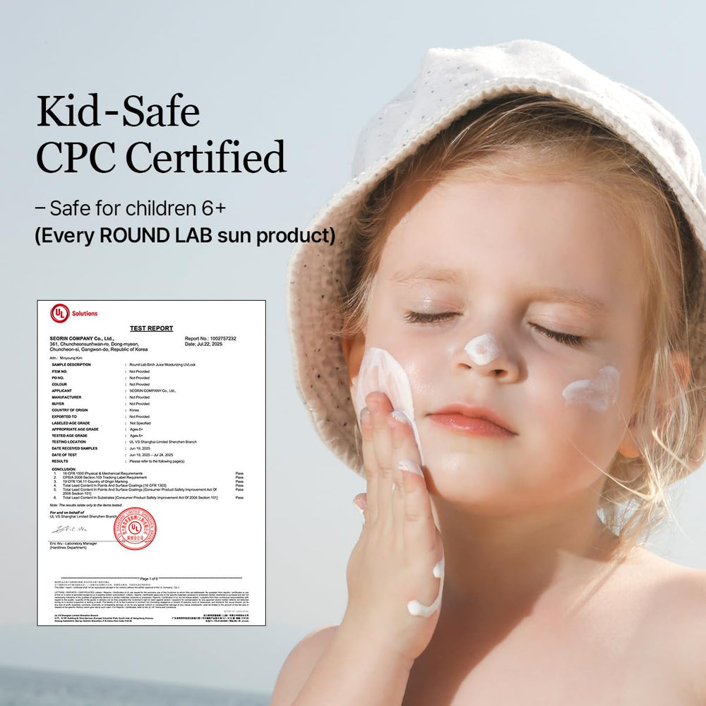 ROUND LAB label detail displaying SPF 45 and OTC registration benefits
