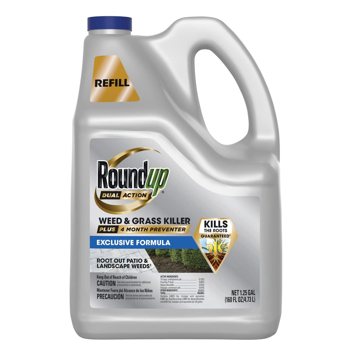 Roundup recarga frontal del envase mostrando diseño y tamaño útil