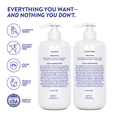 Routine Wellness ingredientes activos como biotina y péptidos para fortalecer la fibra capilar