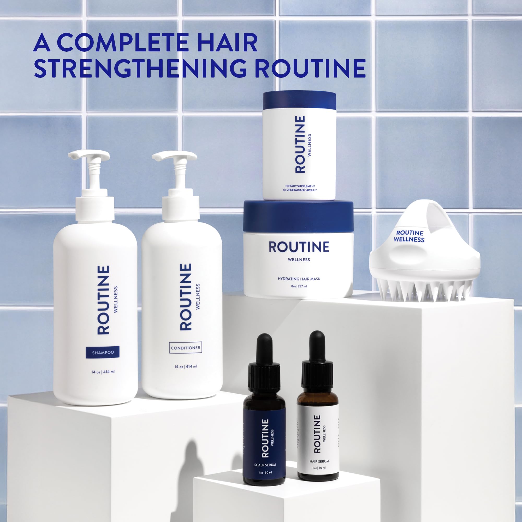 Routine Wellness botellas a escala para apreciar tamaño de producto