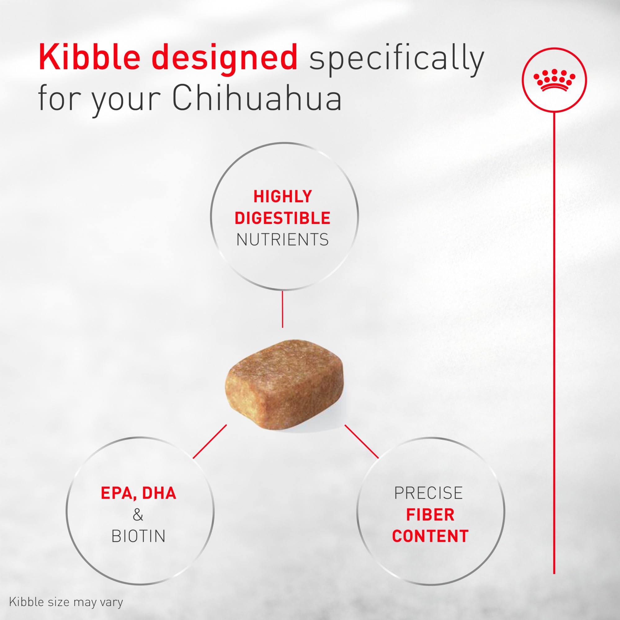 ROYAL CANIN detalle de croqueta pequeña, fácil para mandíbula de Chihuahua