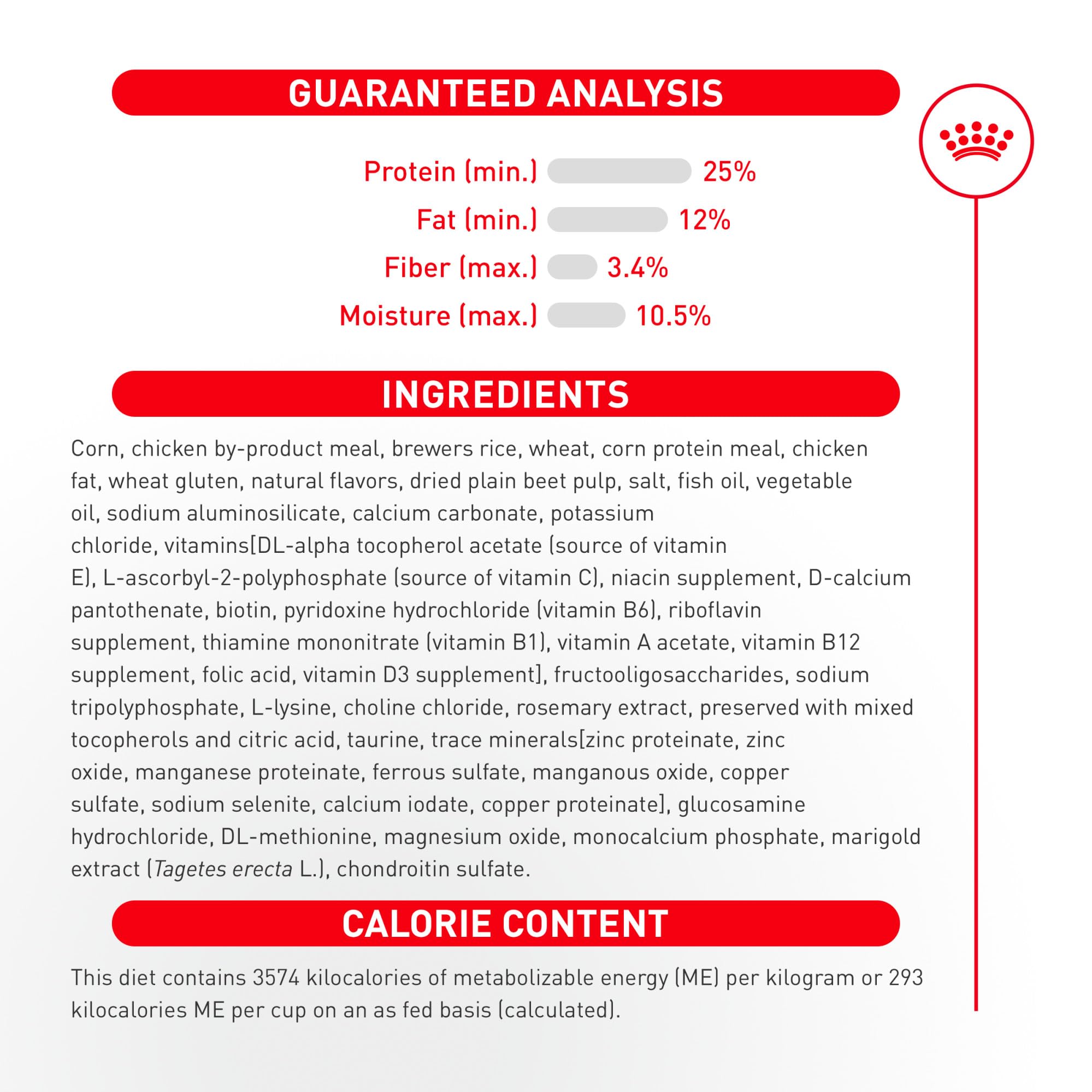 ROYAL CANIN etiqueta con información de ingredientes y beneficios clave