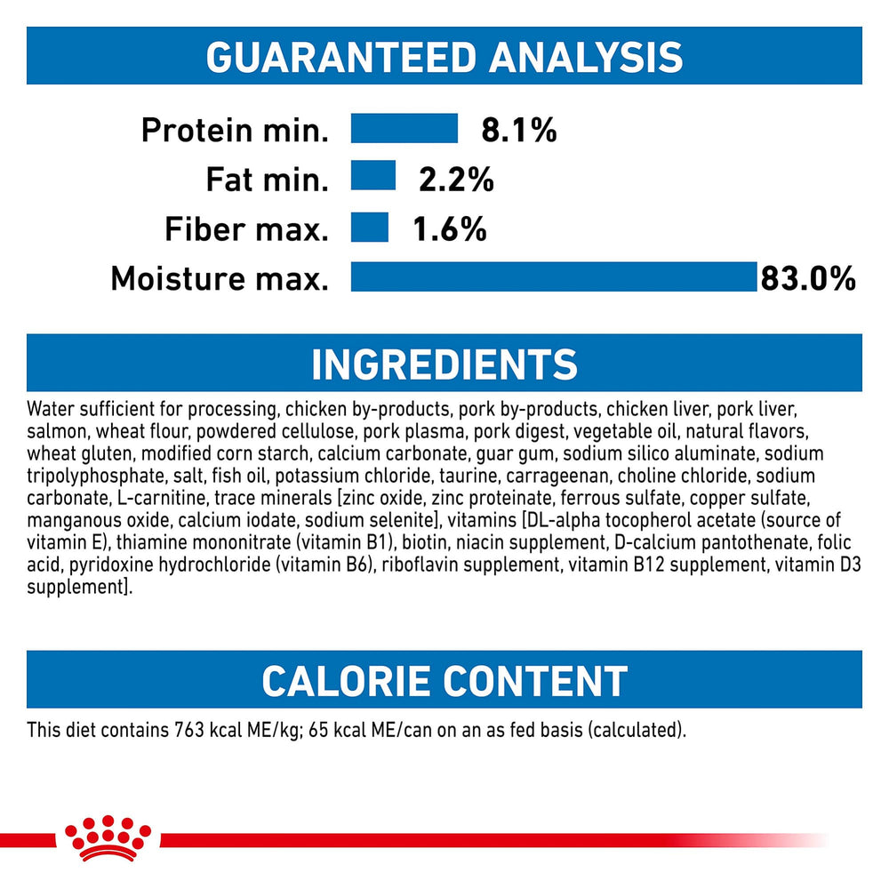 ROYAL CANIN primer plano de etiqueta nutricional para tranquilidad