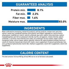 ROYAL CANIN primer plano de etiqueta nutricional para tranquilidad