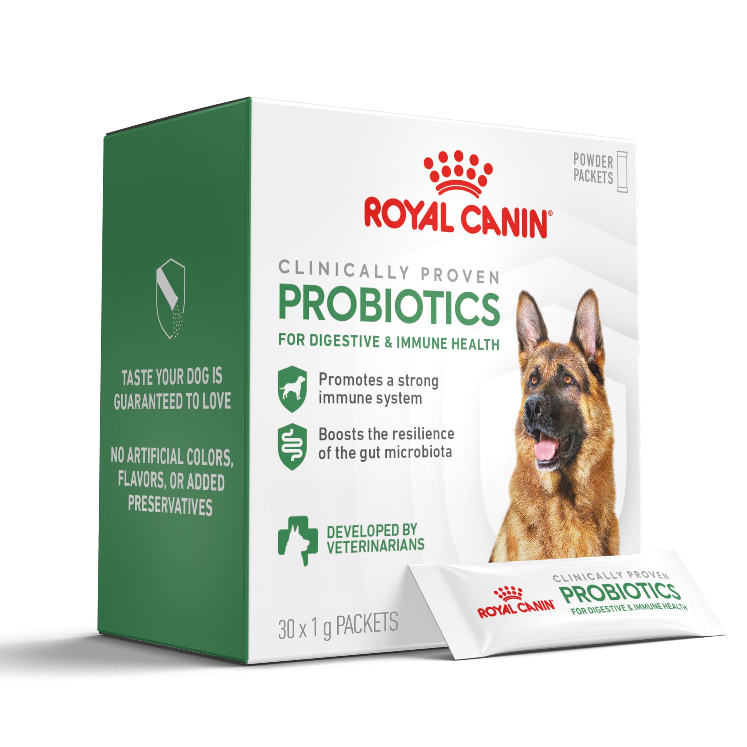 ROYAL CANIN empaque frontal mostrando suplemento probiótico y beneficios