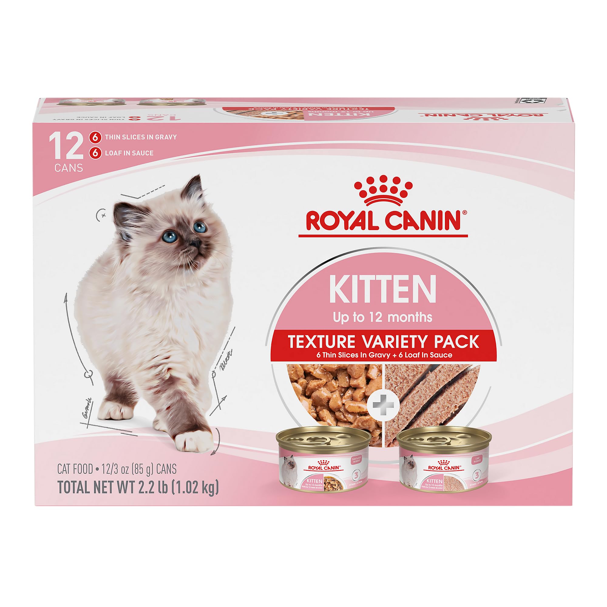 ROYAL CANIN frente del pack variedad 12 latas mostrando diseño y beneficios