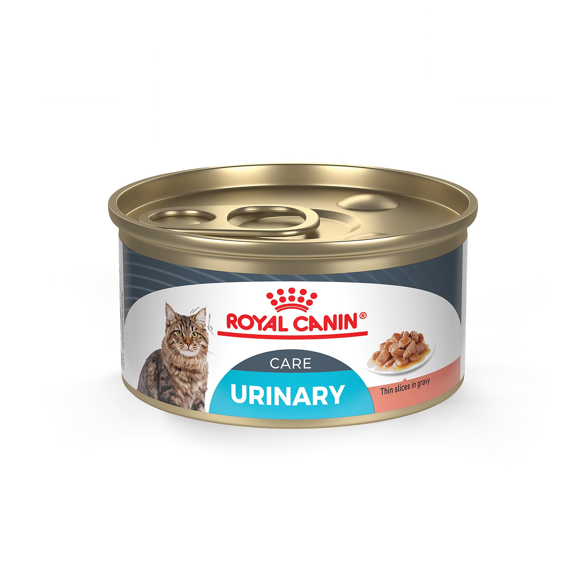 ROYAL CANIN lata frente mostrando etiqueta y ventajas urinarias