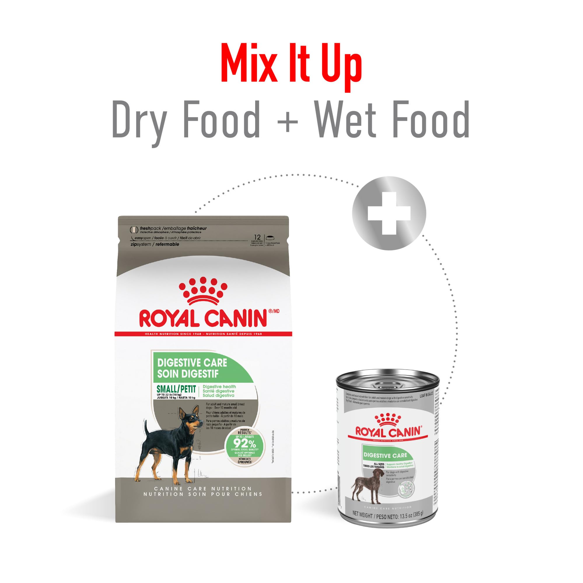 ROYAL CANIN pienso servido en plato, beneficio: aceptación por perros pequeños