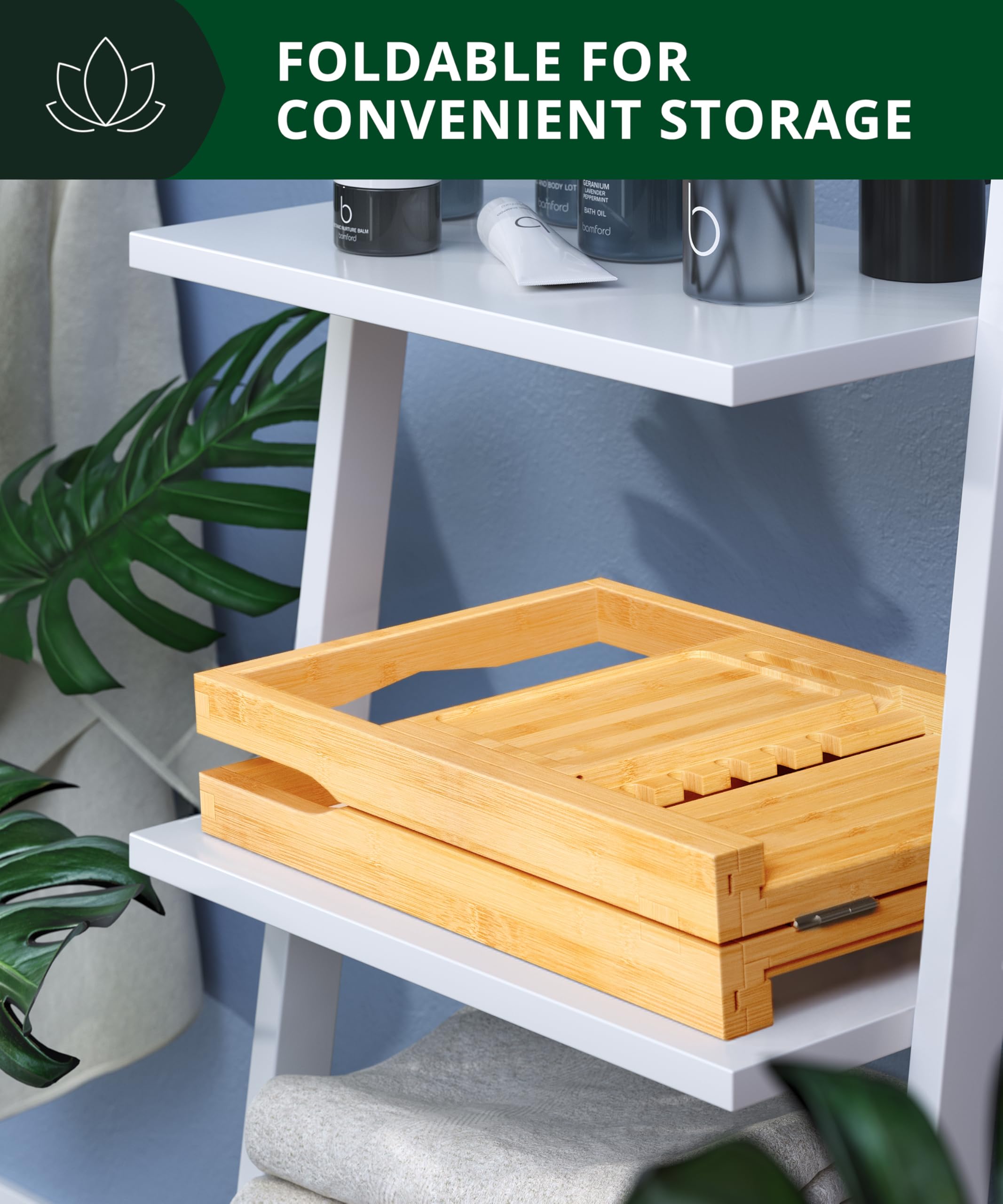 ROYAL CRAFT WOOD bandeja totalmente expandida adaptándose a bañera amplia