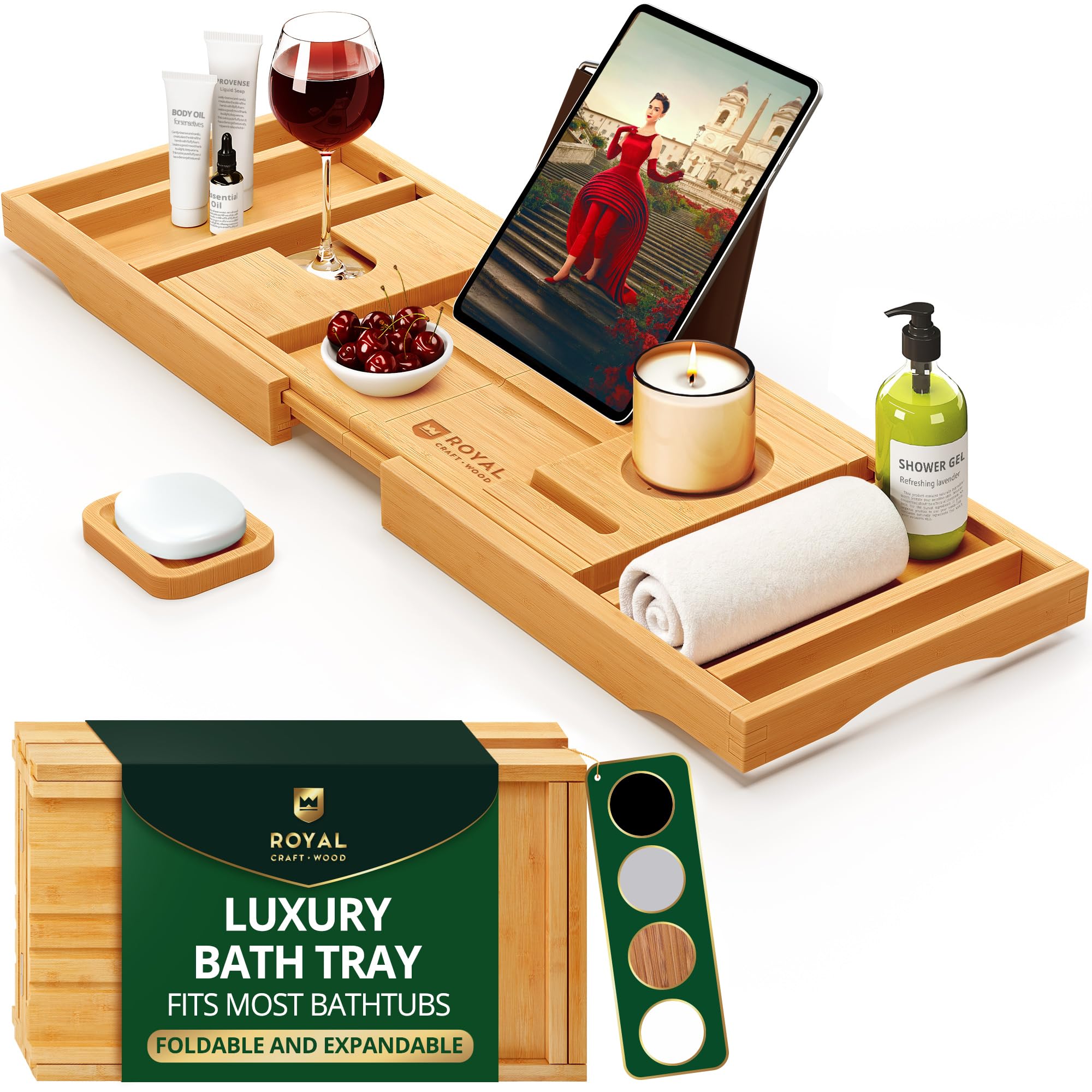 ROYAL CRAFT WOOD bandeja frontal sobre bañera, organiza y embellece tu baño