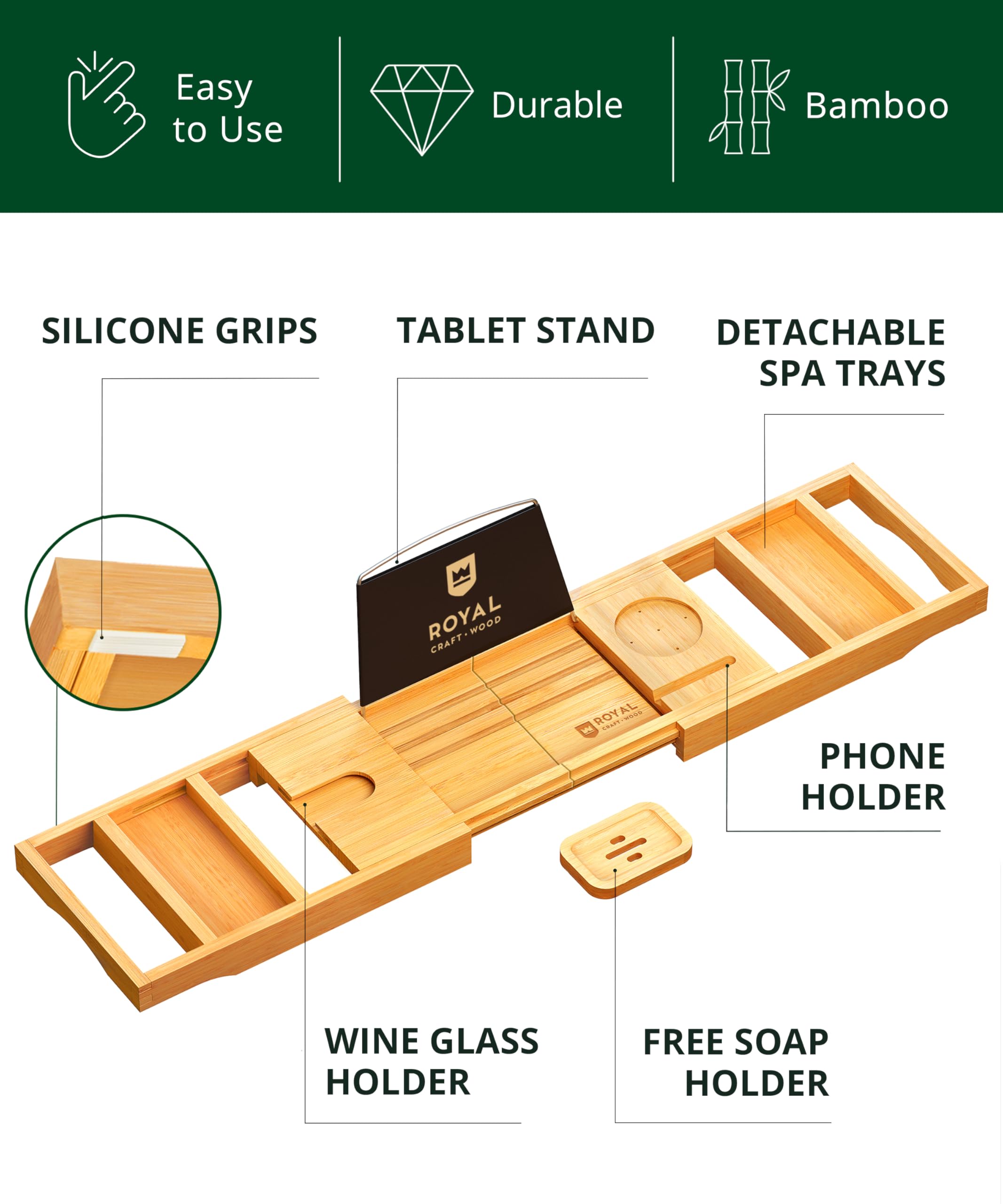 ROYAL CRAFT WOOD ranura para tablet y móvil, sujeta dispositivos de forma segura