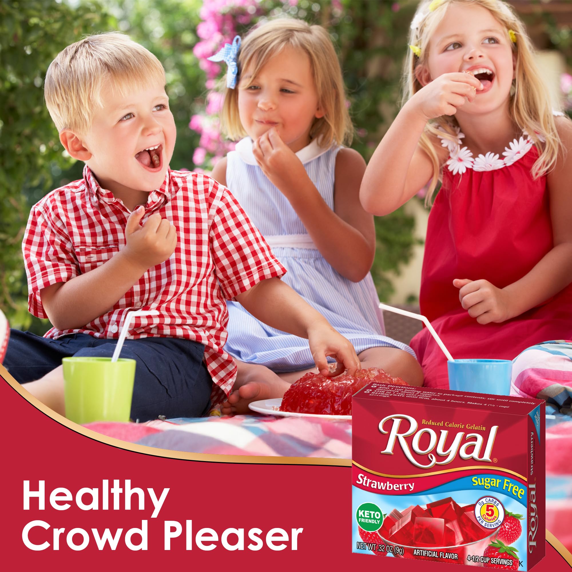 Royal etiqueta nutricional en la caja informa sobre sin azúcar y calorías