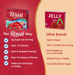 Royal gelatina servida en vaso color rojo aspecto apetitoso y sin azúcar