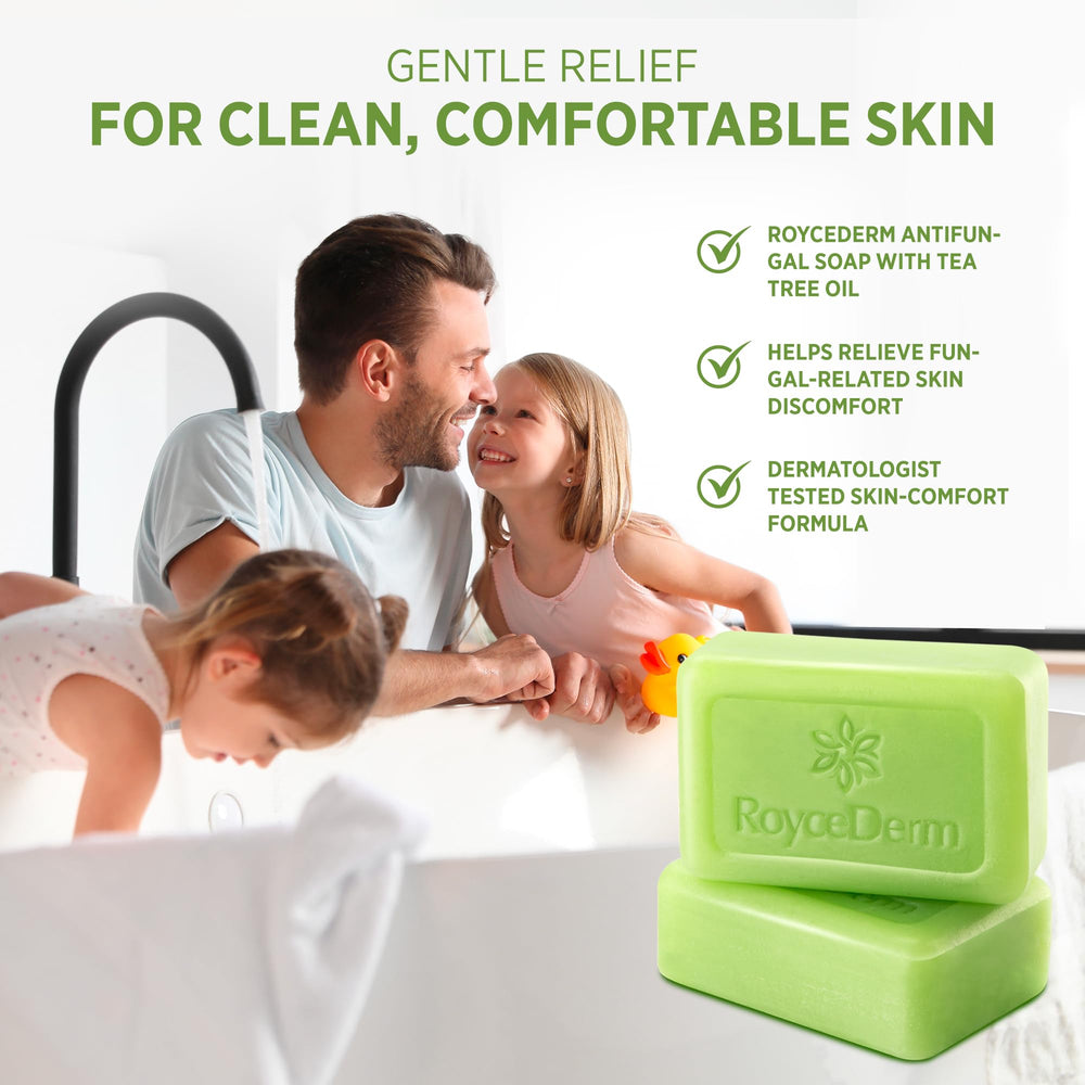 Roycederm bar drying in a ventilated soap dish to extend bar life and hygiene between uses