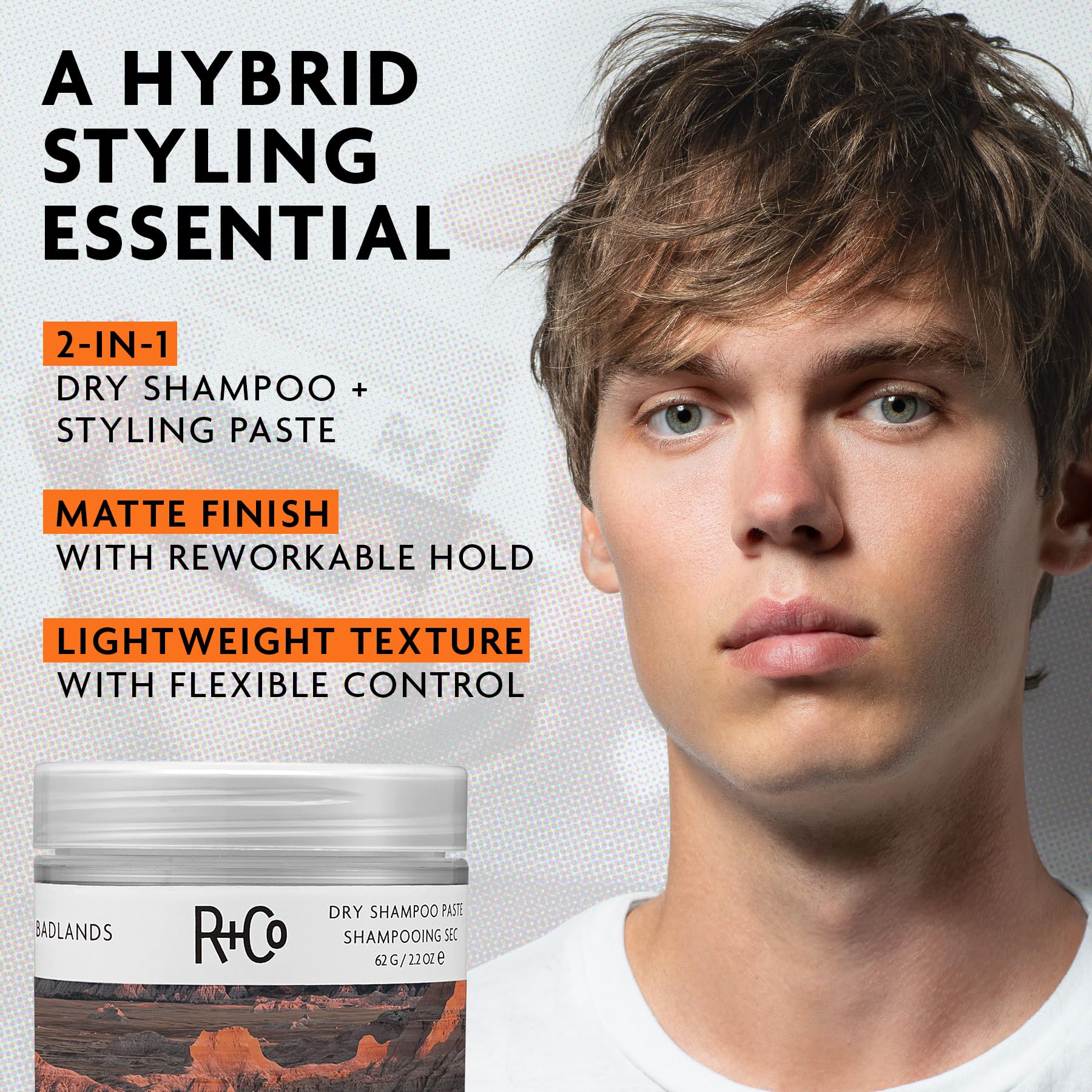 R+Co Badlands paste on fingertips demonstrating easy application benefit