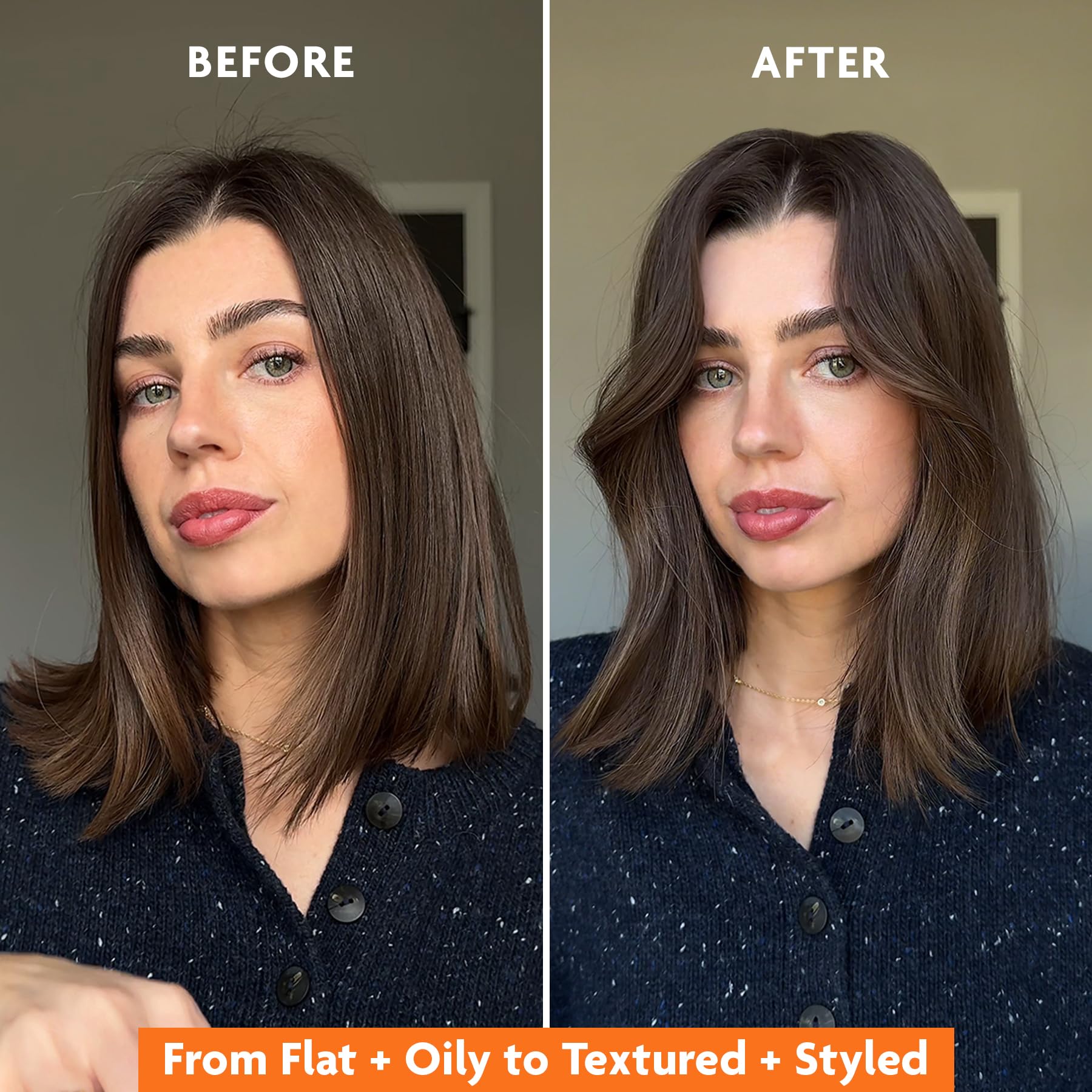 R+Co Badlands styled tousled hair showing matte texture and movement benefit