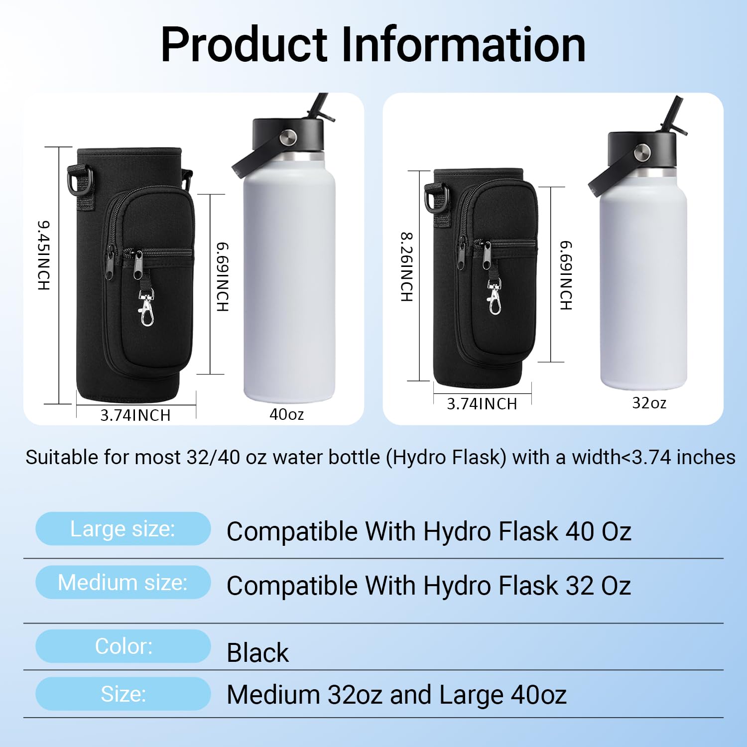 RRegeny comparación de tamaño junto a Hydroflask que muestra dimensiones reales