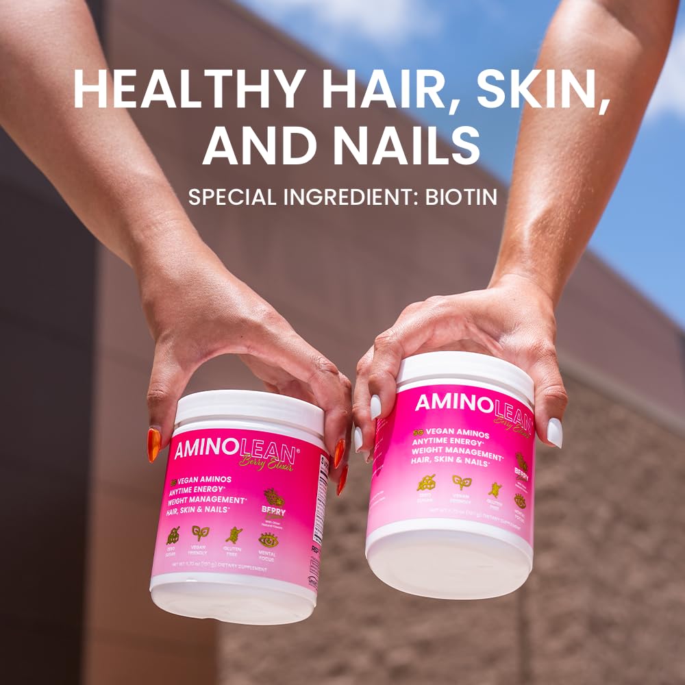 RSP NUTRITION AminoLean etiqueta Berry Elixir con biotina, apoyo para piel cabello