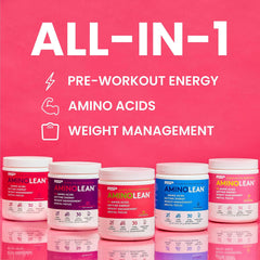 RSP NUTRITION vaso con AminoLean mezclado listo antes del entrenamiento