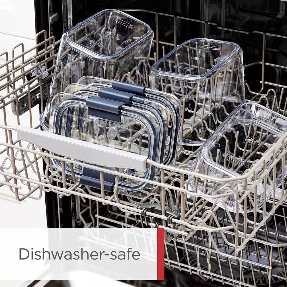 Rubbermaid Brilliance next to measuring cup showing true 16-cup capacity clarity