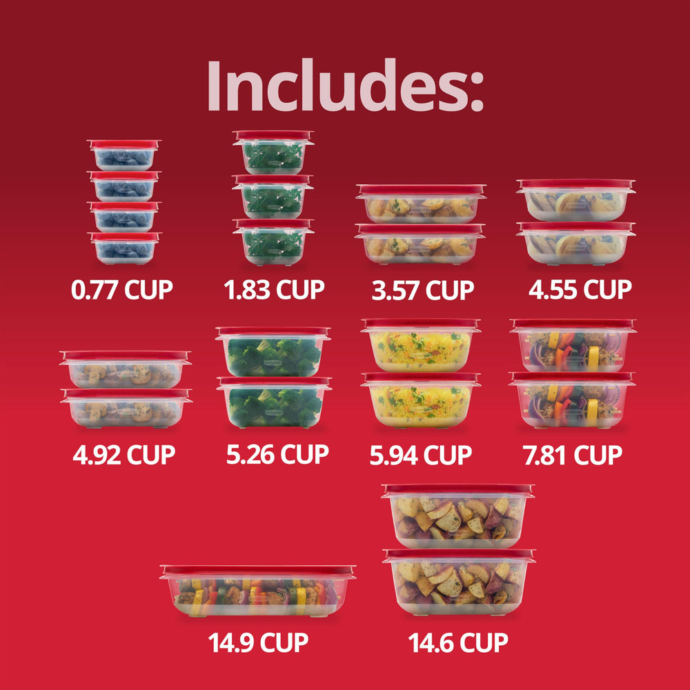 Rubbermaid EasyStore comparación de tamaños de recipientes para porcionar comidas