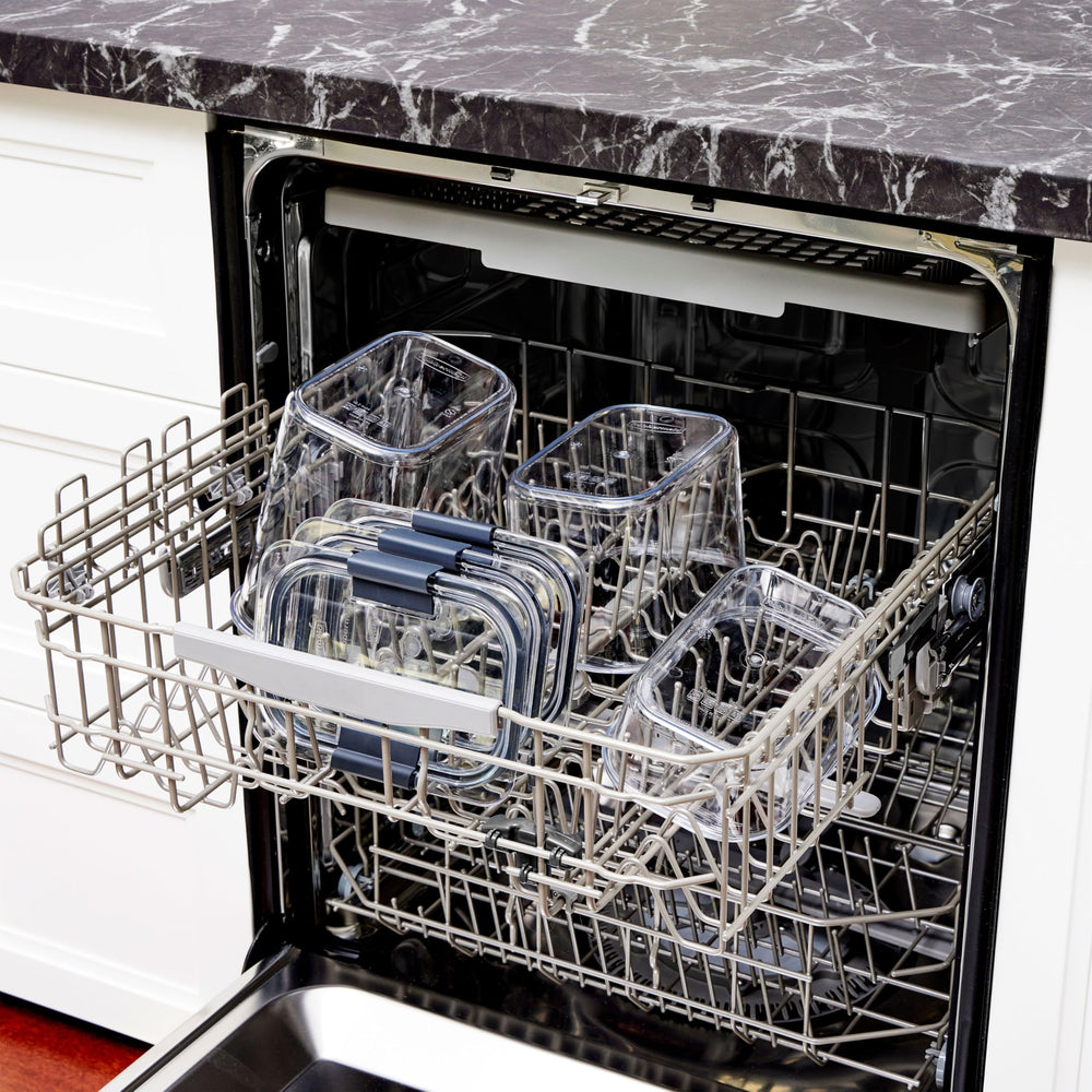 Rubbermaid etiqueta BPA free y símbolos de lavavajillas, seguridad y fácil limpieza
