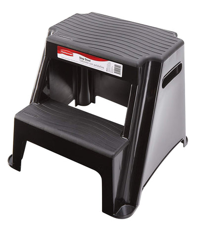 Rubbermaid front view of two-step stool showing stable standing platform benefit