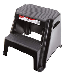 Rubbermaid front view of two-step stool showing stable standing platform benefit