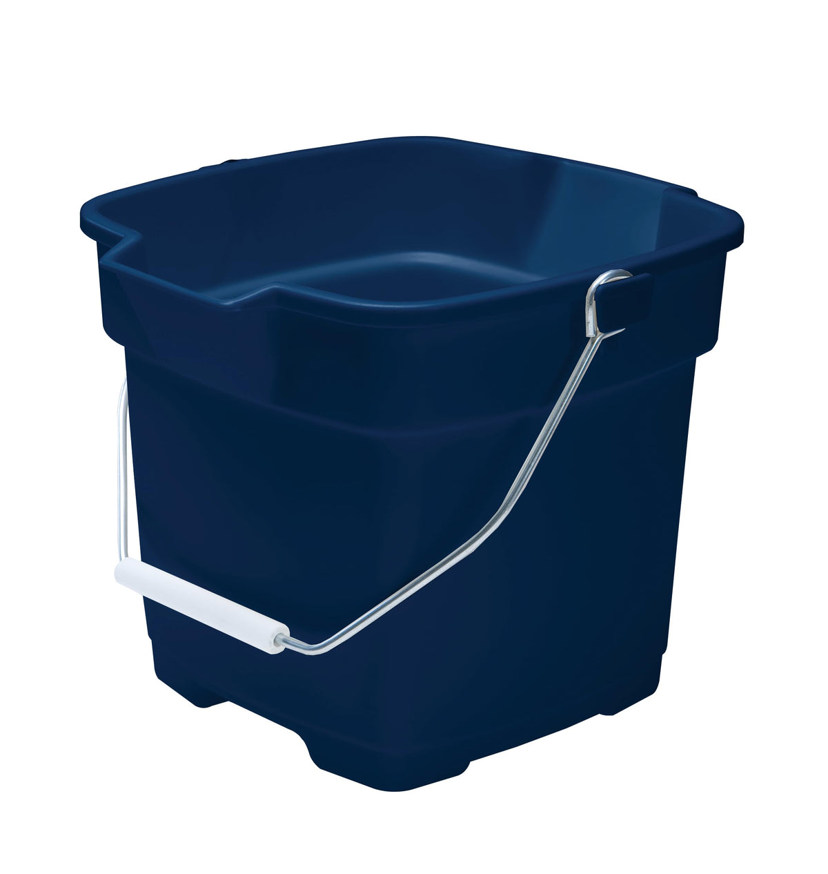 Rubbermaid cubo frontal mostrando diseño resistente y agarre cómodo para transporte