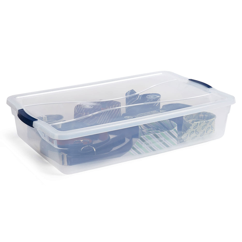 Rubbermaid bin under bed to show slim profile and storage benefit