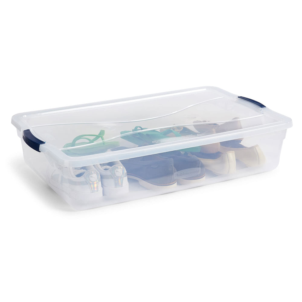 Rubbermaid clear bin with visible contents for quick identification benefit